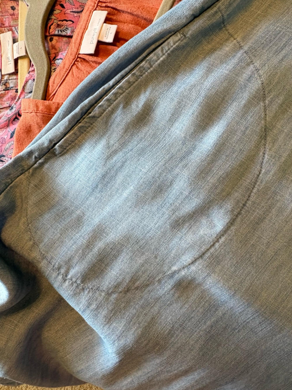 J. Jill Chambray Dress w/ Dark Blue Embroidery | Effortless Boho Chic Sz L - Picture 10 of 11